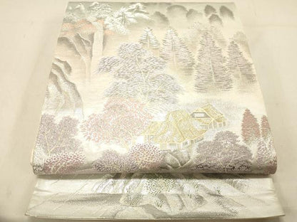 平和屋着物◎六通柄袋帯 上賀茂の里 プラチナ二重箔錦 正絹 逸品 DABB9369ya