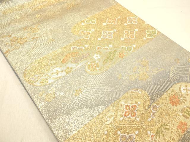 平和屋着物◎六通柄袋帯 唐織 吉祥花文 金糸 正絹 逸品 DABB9371ya