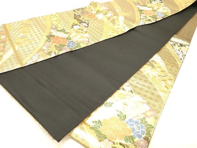 平和屋着物◎六通柄袋帯 唐織 扇面花文 金糸 正絹 逸品 DABB9375ya