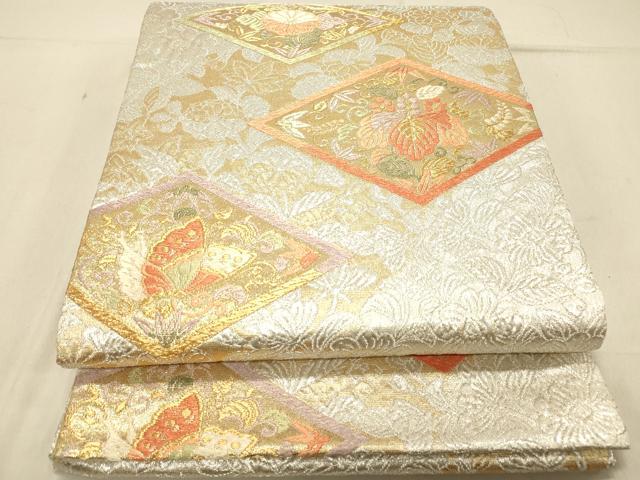 平和屋着物◎六通柄袋帯 花蝶文 金銀糸 正絹 逸品 DABB9378ya