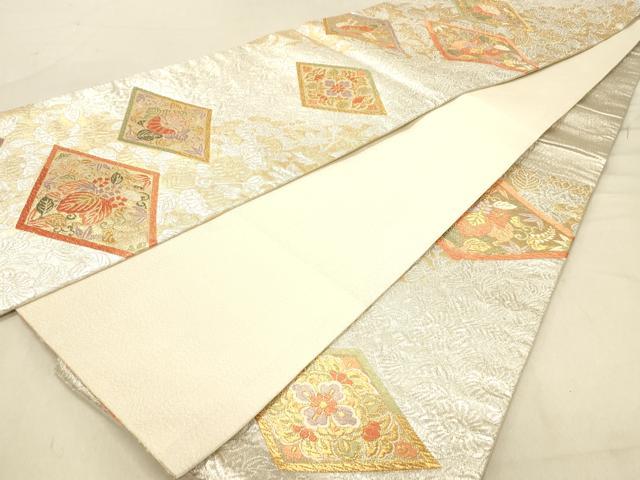 平和屋着物◎六通柄袋帯 花蝶文 金銀糸 正絹 逸品 DABB9378ya