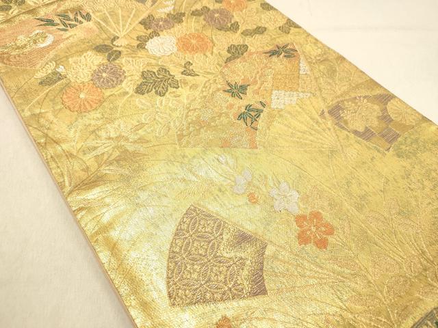平和屋着物◎六通柄袋帯 扇面花文 金銀糸 正絹 逸品 DABB9391ya