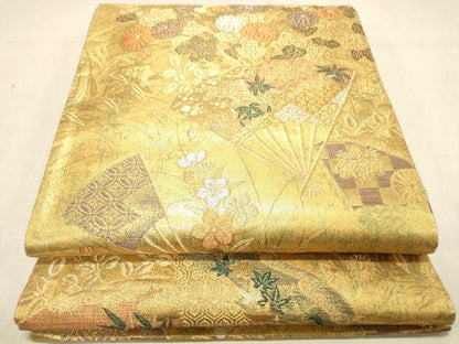 平和屋着物◎六通柄袋帯 扇面花文 金銀糸 正絹 逸品 DABB9391ya