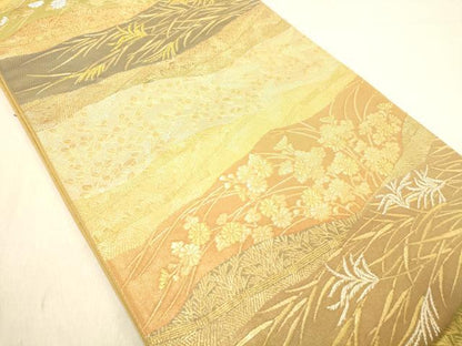 平和屋着物◎六通柄袋帯　草花文　金銀糸　正絹　逸品　DABB9394ya