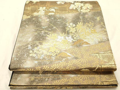 平和屋着物◎六通柄袋帯 草花文 金銀糸 正絹 逸品 DABB9397ya