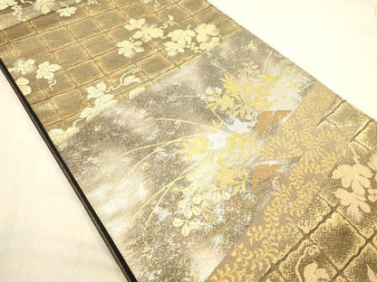 平和屋着物◎六通柄袋帯 草花文 金銀糸 正絹 逸品 DABB9397ya
