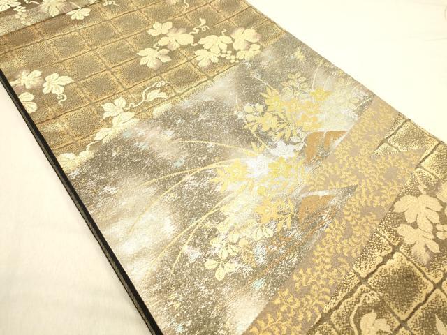 平和屋着物◎六通柄袋帯 草花文 金銀糸 正絹 逸品 DABB9397ya