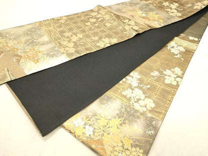 平和屋着物◎六通柄袋帯 草花文 金銀糸 正絹 逸品 DABB9397ya
