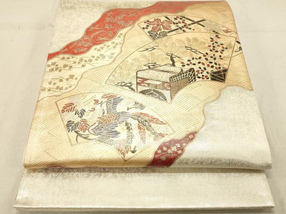 平和屋着物◎太鼓柄袋帯 鳳凰 道長地紙重ね花文 金彩 正絹 逸品 DABB9401ya