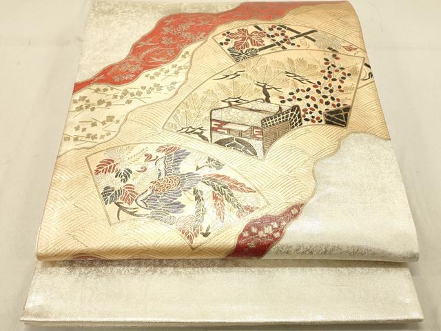 平和屋着物◎太鼓柄袋帯 鳳凰 道長地紙重ね花文 金彩 正絹 逸品 DABB9401ya