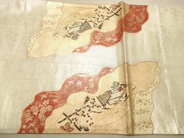 平和屋着物◎太鼓柄袋帯 鳳凰 道長地紙重ね花文 金彩 正絹 逸品 DABB9401ya