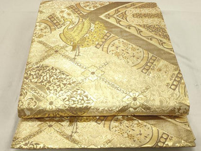 平和屋着物◎佐賀錦 六通柄袋帯 孔雀花文 金糸 正絹 逸品 DABB9434ya
