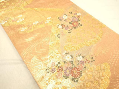 平和屋着物◎六通柄袋帯 雲取り吉祥花文 金糸 正絹 逸品 DABB9452ya