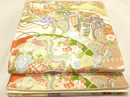 平和屋着物◎六通柄袋帯 唐織 桃山の華 檜扇鳳凰花文 金銀糸 正絹 逸品 DABB9460ya