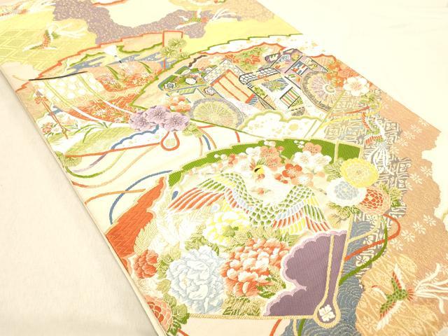 平和屋着物◎六通柄袋帯 唐織 桃山の華 檜扇鳳凰花文 金銀糸 正絹 逸品 DABB9460ya