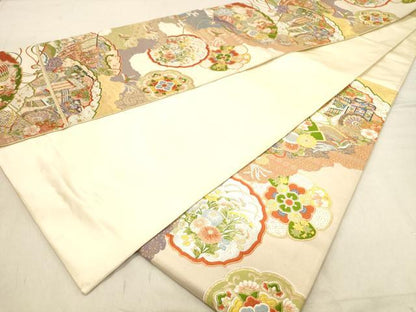平和屋着物◎六通柄袋帯 唐織 桃山の華 檜扇鳳凰花文 金銀糸 正絹 逸品 DABB9460ya