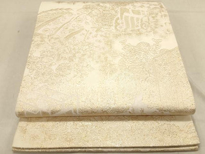平和屋着物◎両面 六通柄袋帯 九百紋織錦 風景花文 金銀糸 正絹 逸品 DABB9466ya
