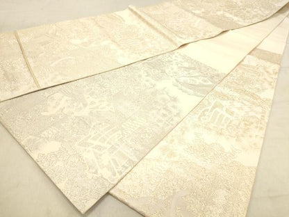 平和屋着物◎両面 六通柄袋帯 九百紋織錦 風景花文 金銀糸 正絹 逸品 DABB9466ya