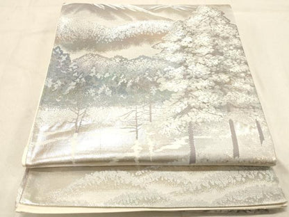 平和屋着物◎六通柄袋帯 上高地 樹林風景文 銀糸 正絹 逸品 DABB9469ya