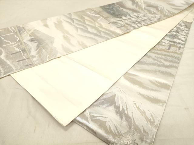 平和屋着物◎六通柄袋帯 上高地 樹林風景文 銀糸 正絹 逸品 DABB9469ya