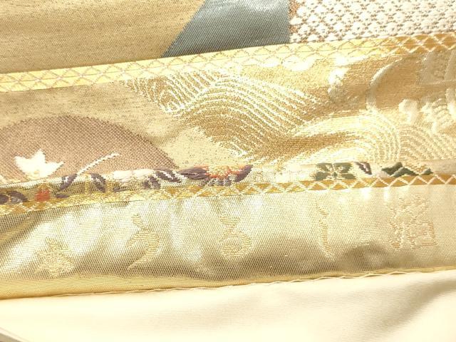 平和屋着物◎六通柄袋帯 唐織 扇面花丸文 本うるし箔 金糸 正絹 逸品 DABB9473ya