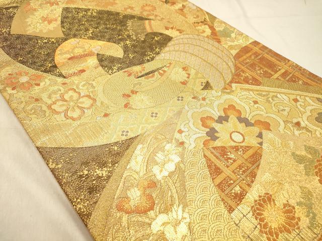 平和屋着物◎佐賀錦　六通柄袋帯　束ね熨斗花文　金糸　正絹　逸品　DABB9513ya