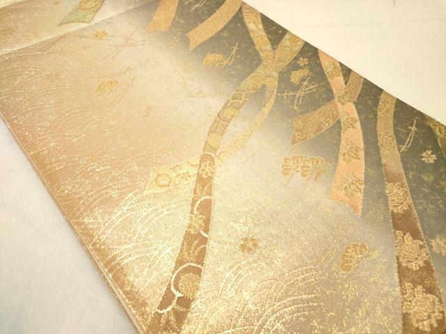 平和屋着物◎六通柄袋帯　桃山小袖　鬘帯花松文　金糸　正絹　逸品　DABB9518ya
