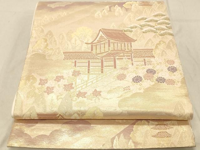 平和屋着物◎六通柄袋帯　京の四季　風景花松文　金糸　正絹　逸品　DABB9520ya