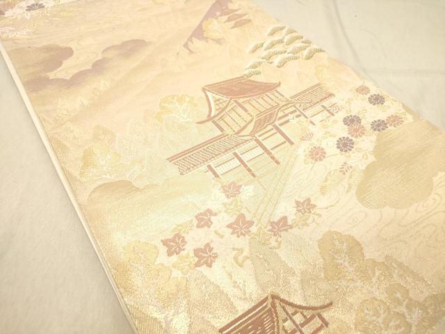 平和屋着物◎六通柄袋帯　京の四季　風景花松文　金糸　正絹　逸品　DABB9520ya
