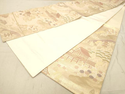 平和屋着物◎六通柄袋帯　京の四季　風景花松文　金糸　正絹　逸品　DABB9520ya