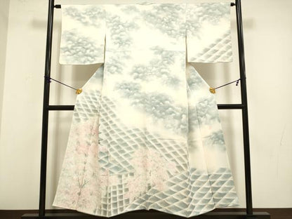 平和屋着物▼日展作家 寺島節朗 訪問着 手描き 瓦風景文 正絹 逸品 DABB9547du