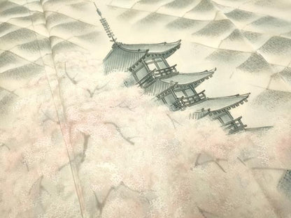 平和屋着物▼日展作家 寺島節朗 訪問着 手描き 瓦風景文 正絹 逸品 DABB9547du