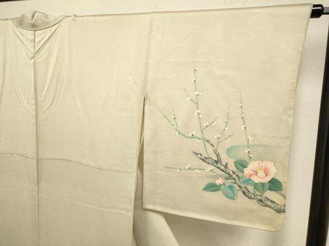 平和屋着物▼訪問着 手描き 枝花に休み鳥 正絹 逸品 DABB9598du