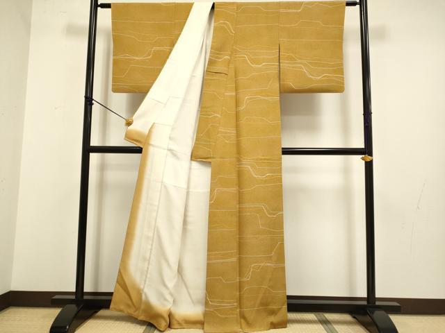 平和屋着物■上質な小紋 たたき染め 変わり横段文 正絹 逸品 DABB9631du