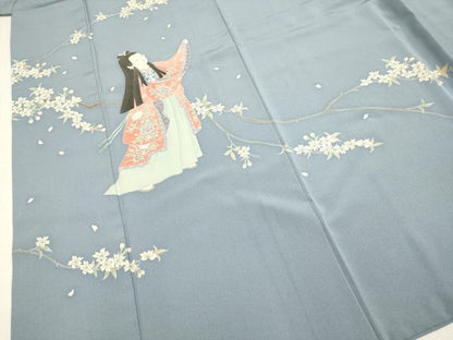 平和屋着物●豪華色留袖　友禅　作家物　童子　枝桜文　花の幸　正絹　逸品　DABB9643du