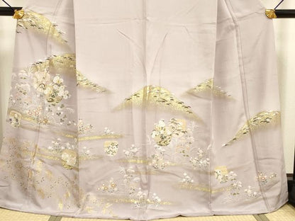 平和屋着物●訪問着 駒刺繍 草花文 暈し染め 金彩 正絹 逸品 未使用 DABB9649du