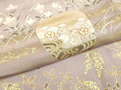 平和屋着物●訪問着 駒刺繍 草花文 暈し染め 金彩 正絹 逸品 未使用 DABB9649du