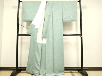 平和屋着物●上質な色無地　風景地紋　千草鼠色　さが美扱い　正絹　逸品　未使用　DABB9652du