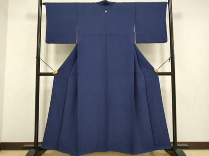 平和屋着物●上質な色無地　ふくれ織　霞地紋　鉄紺色　正絹　逸品　DABB9656du