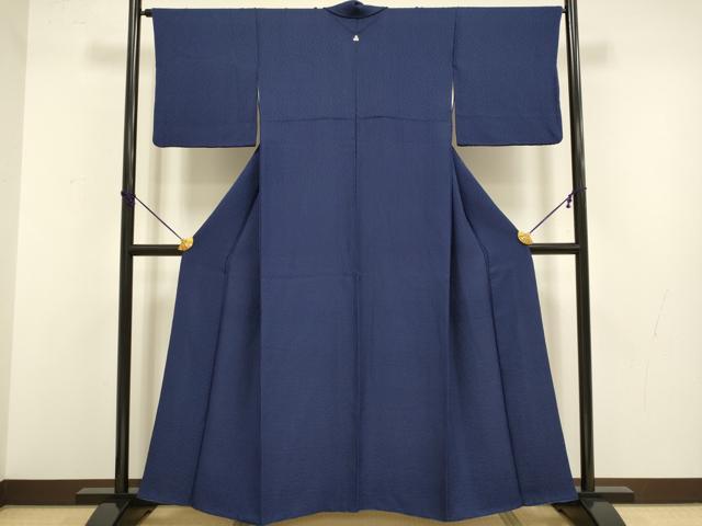 平和屋着物●上質な色無地　ふくれ織　霞地紋　鉄紺色　正絹　逸品　DABB9656du