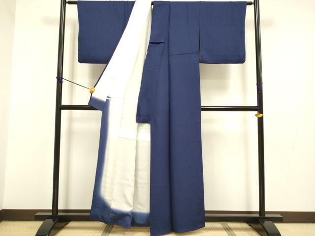 平和屋着物●上質な色無地　ふくれ織　霞地紋　鉄紺色　正絹　逸品　DABB9656du