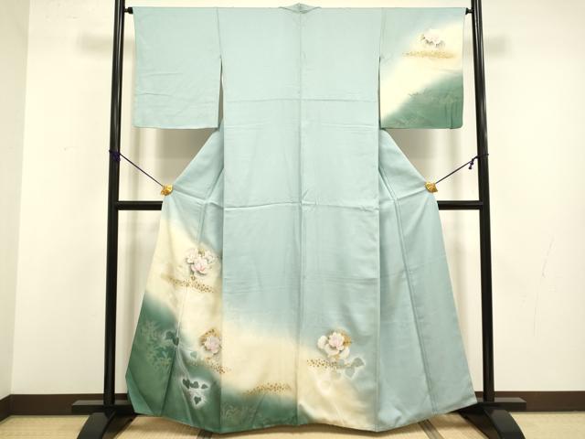 平和屋着物●訪問着　色紙花文　暈し染め　金彩　正絹　逸品　DABB9657du