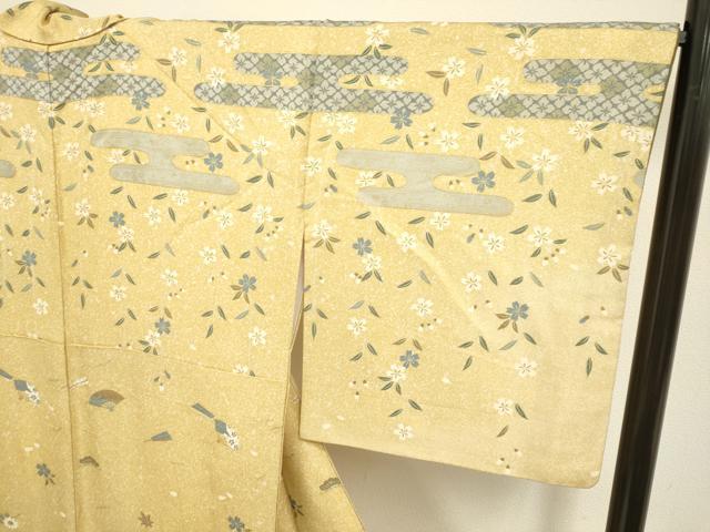 平和屋着物●訪問着　エ霞雪芝花蝶文　暈し染め　金彩　金通し地　正絹　逸品　DABB9665du