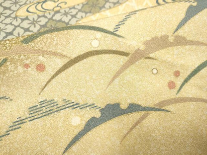 平和屋着物●訪問着　エ霞雪芝花蝶文　暈し染め　金彩　金通し地　正絹　逸品　DABB9665du