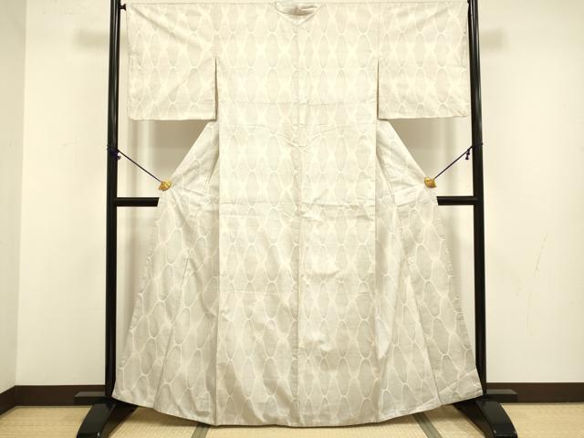 平和屋着物●本場大島紬　白大島　網目文様　窪田織物謹製　証明書付き　正絹　逸品　DABB9666du