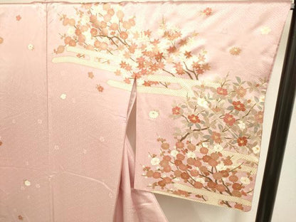 平和屋着物●十日町老舗ブランド　吉澤友禅　吾妻徳穂　訪問着　駒刺繍　エ霞枝花文　金彩　ロング丈　正絹　逸品　DABB9667du