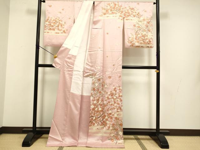 平和屋着物●十日町老舗ブランド　吉澤友禅　吾妻徳穂　訪問着　駒刺繍　エ霞枝花文　金彩　ロング丈　正絹　逸品　DABB9667du