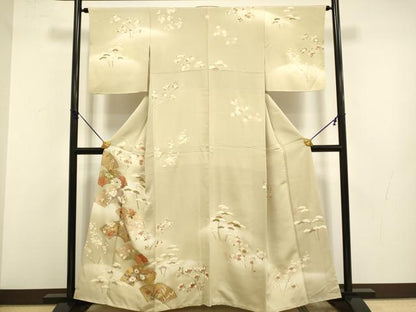 平和屋着物●訪問着　駒刺繍　地紙花文　暈し染め　金彩　正絹　逸品　DABB9668du