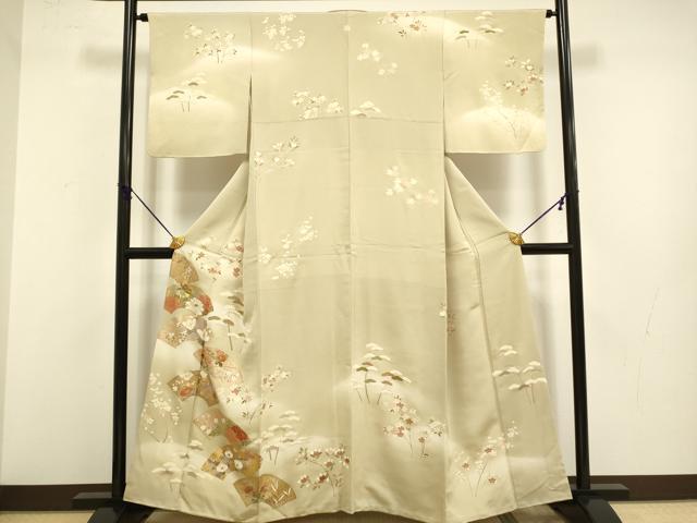 平和屋着物●訪問着　駒刺繍　地紙花文　暈し染め　金彩　正絹　逸品　DABB9668du