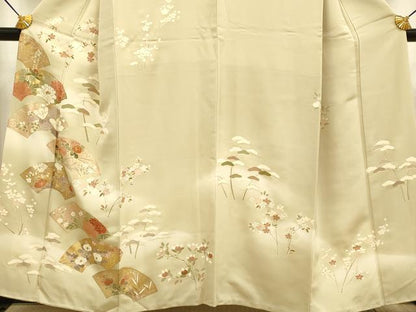平和屋着物●訪問着　駒刺繍　地紙花文　暈し染め　金彩　正絹　逸品　DABB9668du